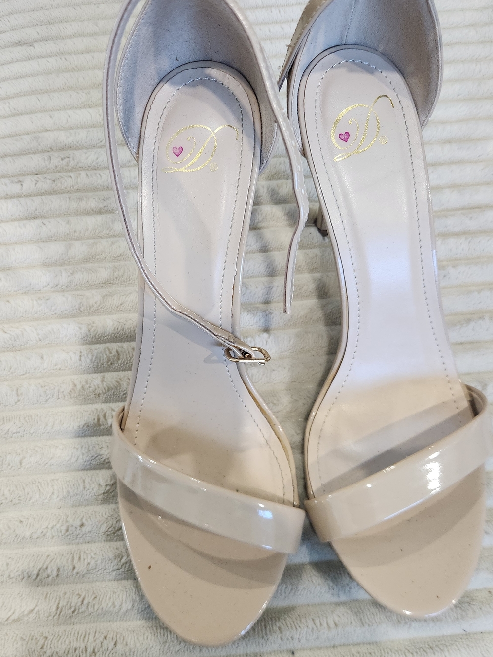 Delicious Patent Nude Beige Ankle-Strap Heels